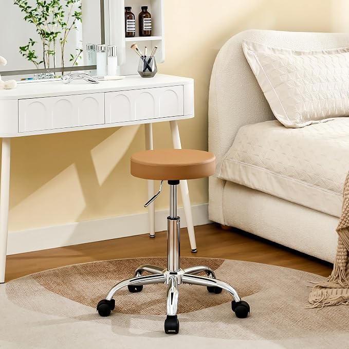 Rolling Massage Chair, Adjustable Hair Cutting Stool 19.5’’-26.6’’, Camel Brown by FIRAVOE