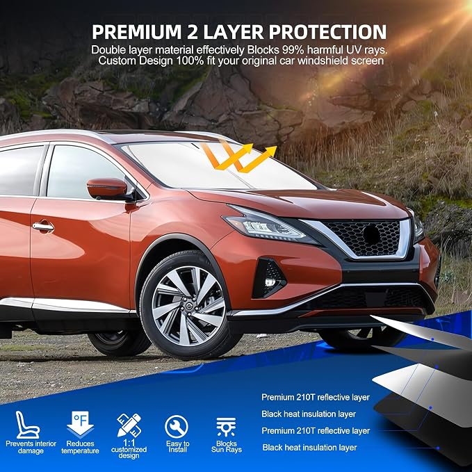 Windshield Sun Shade for Ni-ss-an Murano 2015-2024 Foldable Sunshade Custom Fit - Image 3