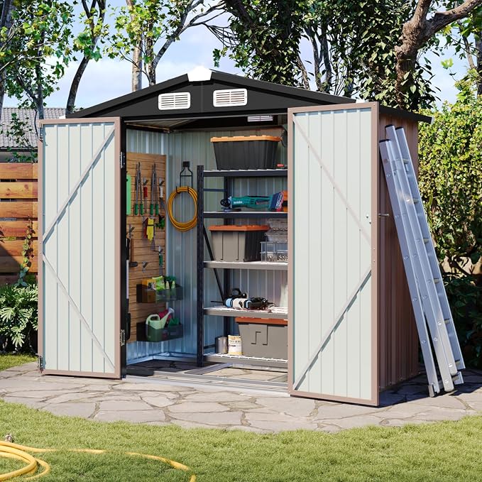 Aoxun 6x3.9 FT Shed with Base Metal Outdoor Storage Shed Garden Shed with - Image 8