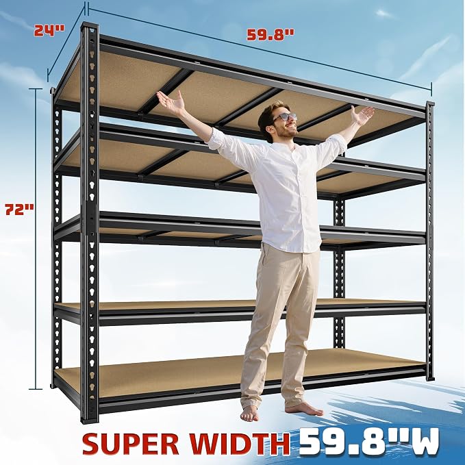 59.8" W Garage Shelving 72" H Storage Shelves 2750LBS Metal Shelving Heavy Duty - Image 2