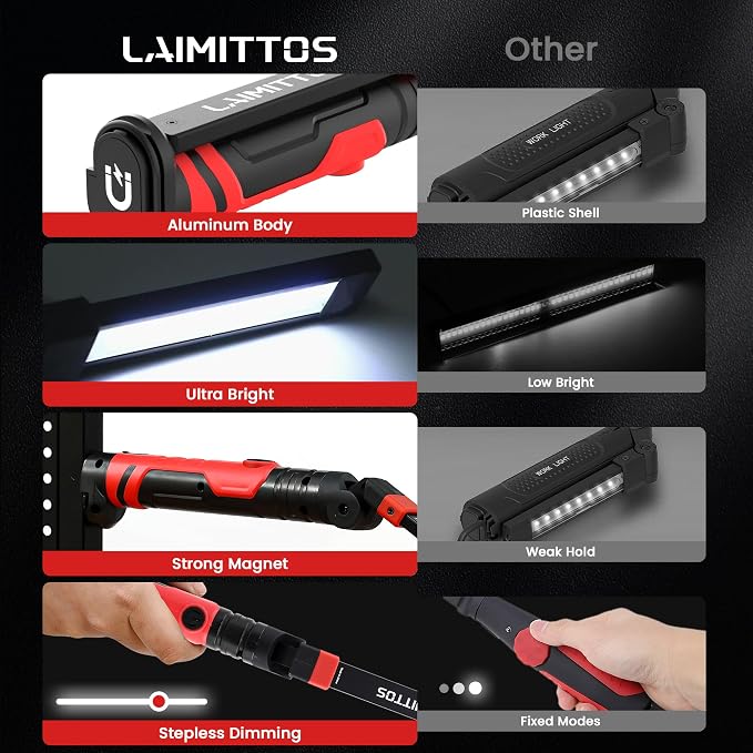 Rechargeable Work Light 2500mAh Magnetic LED Work Light Flashlight Mechanic - Image 2