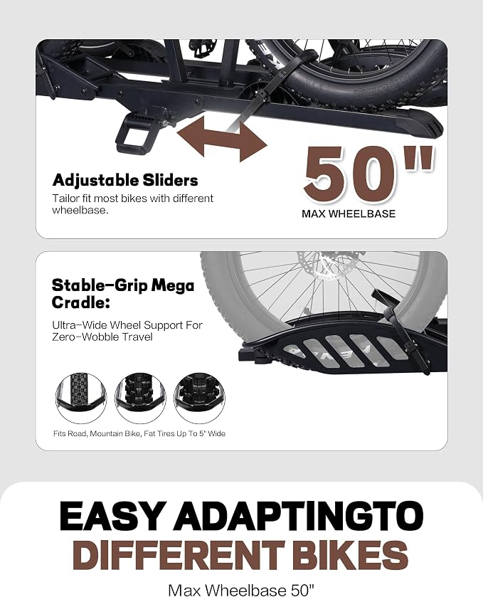 E-Bike Rack with Ramp, Hitch 2 Bike Rack, 200 lbs Capacity Electric Bike Carrier - Image 8