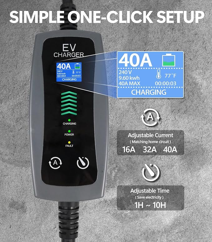 Level 2 Portable EV Charger, 16-40 Amp, 25ft Cable, Faster Charging Station - Image 3