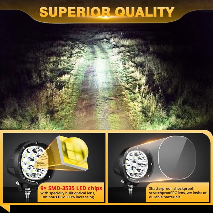 Auxbeam P4 Series 4 Inch 90W Round LED Offroad Lights, Spot Beam LED Pods - Image 6