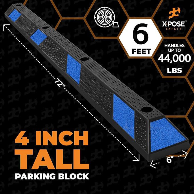 Xpose Safety 72" Heavy Duty Rubber Parking Stopper – 6 Pack Wheel Blocks - Image 3