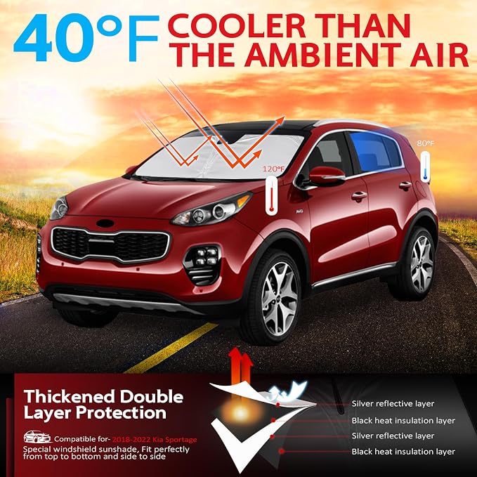 KAYZT Windshield Sun Shade for 2018-2022 Kia Sportage Foldable Sunshade Front - Image 2