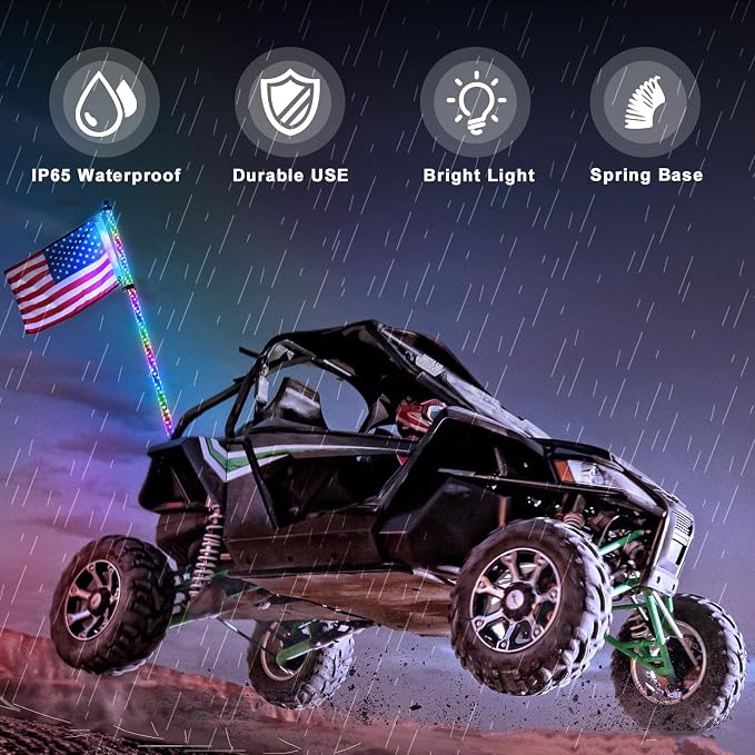 3FT-2 PC Spiral RGB LED Whip Light RGB Chasing/Dancing Light RF Remote Control - Image 4
