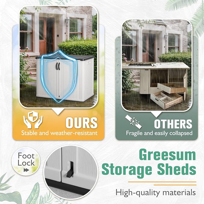 Greesum Outdoor Horizontal Storage Sheds 27 Cu.ft Resin Large Storaged Box - Image 7