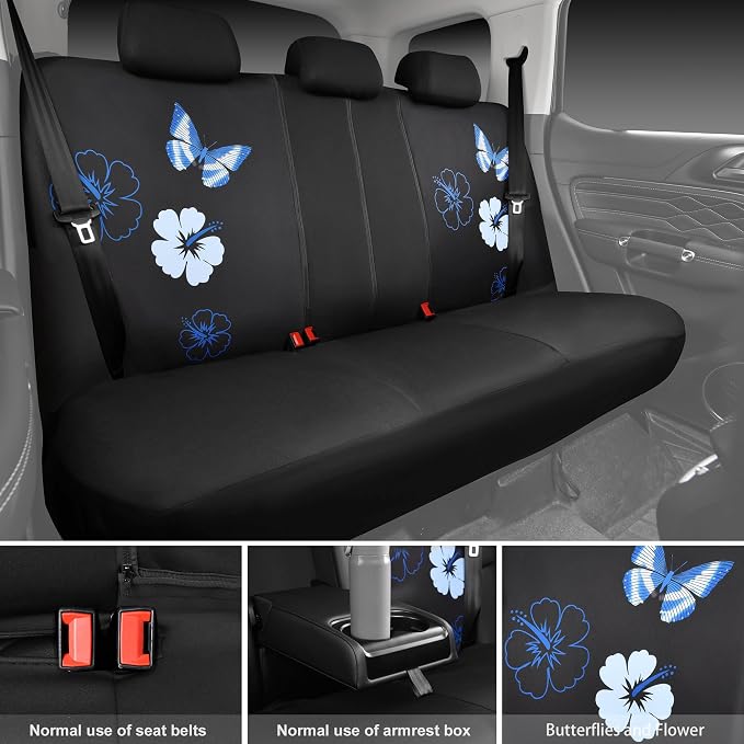 CAR PASS Blue Butterfly Car Seat Covers Full Set, Embroidered Flower Waterproof - Image 8