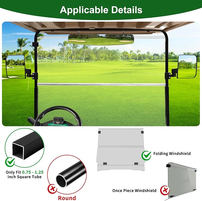Golf Cart Mirrors Kit for EZGO Club Car Yamaha, No-Drilling Night Safety - Image 7
