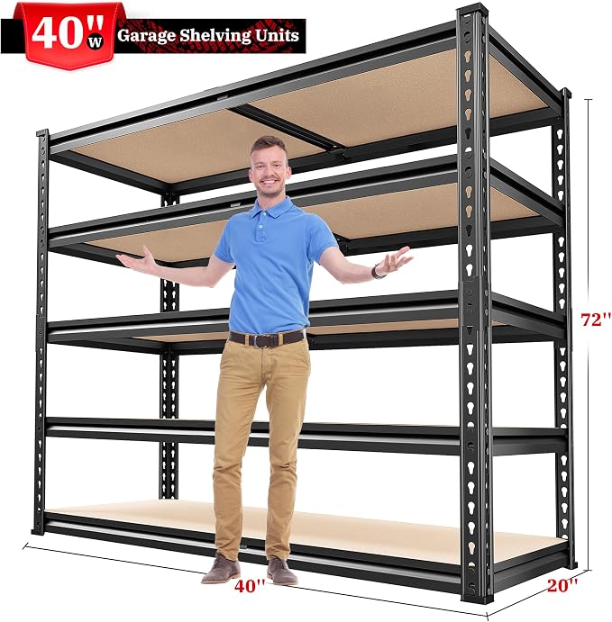 REIBII 2500LBS Garage Shelving 72''H Storage Shelves 40" W Metal Shelving 5 - Image 3
