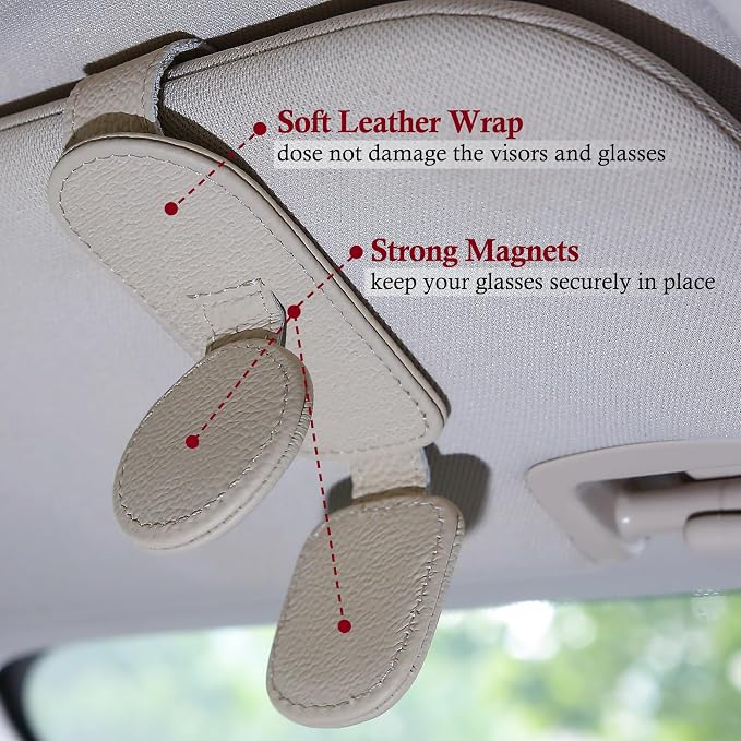 KIWEN Sunglasses Holder for Car Visor, Magnetic Leather Sunglass Eyeglass - Image 5