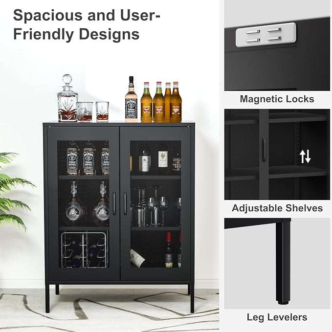 Metal Storage Cabinet with Mesh Doors and Shelves, 3-Tier Office Cabinet - Image 7