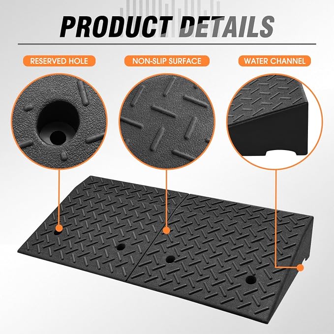 DNA MOTORING 6.3" Rise Rubber Curb Ramp Heavy Duty Loading Driveway Ramp - Image 5
