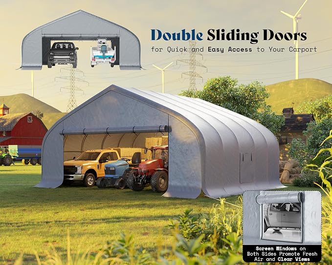 AMERLIFE 22.5 x 20FT Heavy Duty Double Carport, Galvanized Steel Frame Garage - Image 6