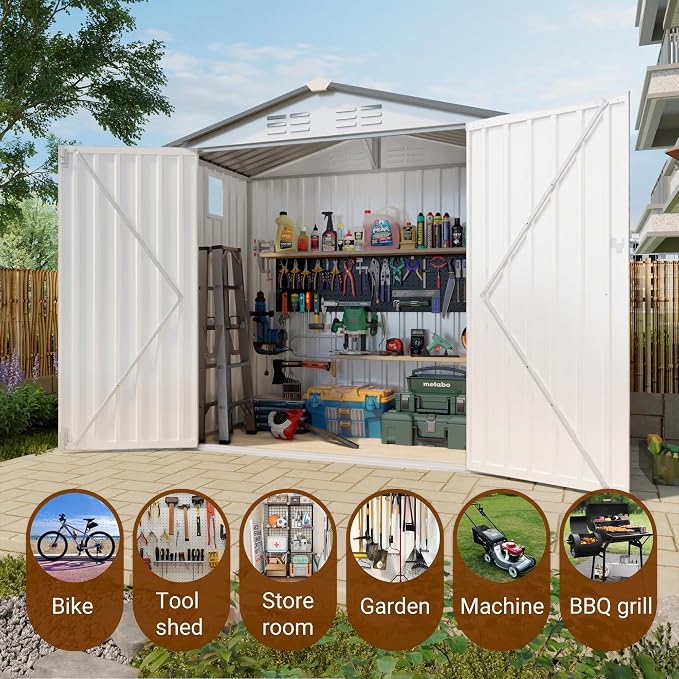 6x3.6FT Storage Shed, Outdoor Galvanized Steel Garden Shed - Image 4