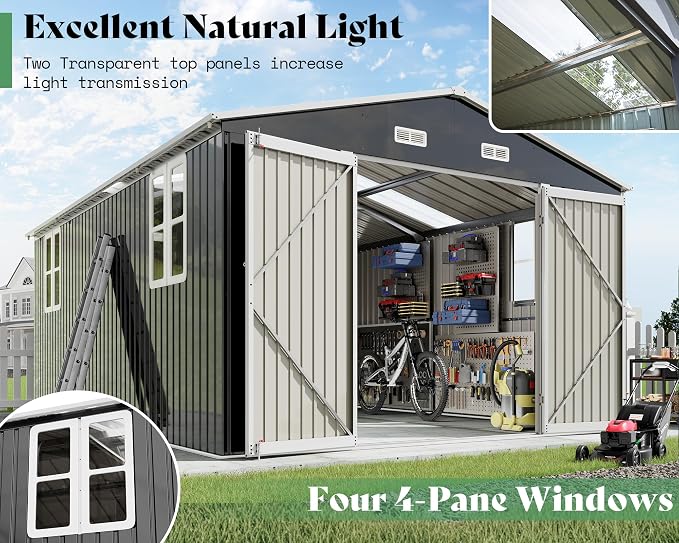AMERLIFE 10x16.3x7 FT Galvanized Steel Storage Shed - Image 3