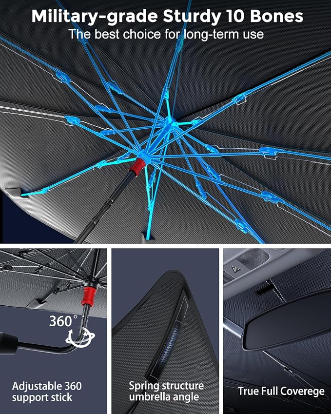 Car Windshield Sun Shade, Spring Structure Umbrella Sunshade - Image 6