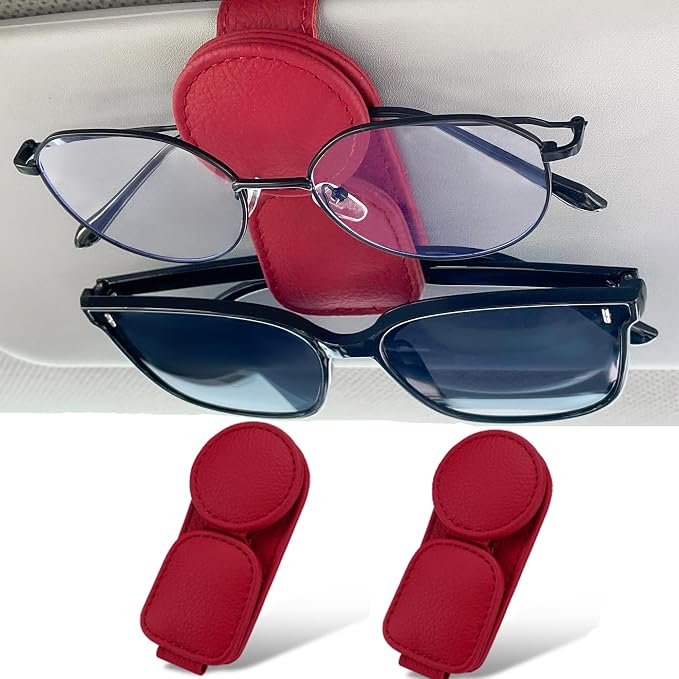 KIWEN 2 Pack Sunglasses Holder for Car Visor, Magnetic Leather Sunglass - Image 9