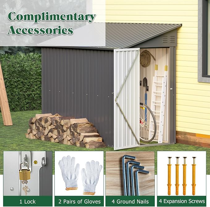 Storage Shed 4 * 8 FT Lean to Shed Metal Sheds & Outdoor Storage Cabinet - Image 5