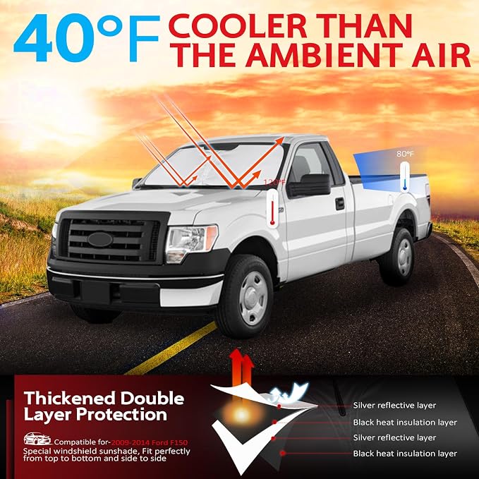KAYZT Windshield Sun Shade for 2009-2014 Ford F150 Foldable Sunshade Front - Image 2