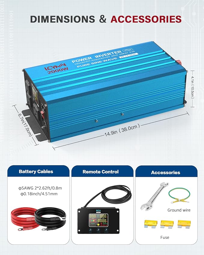 2000 Watt Inverter Pure Sine Wave DC 24V to 110V/120V AC Power Inverters - Image 7