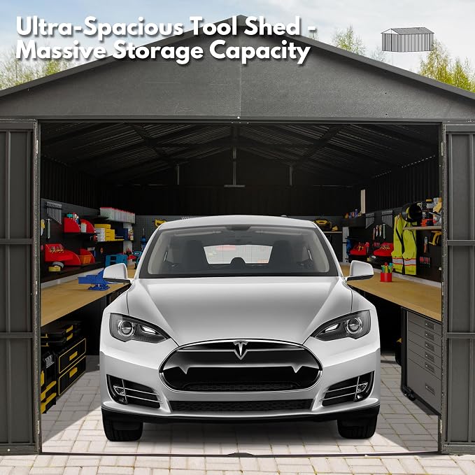 Domi 12'x25' Metal Garage Shed, Heavy Duty Outdoor Steel Carport - Image 5