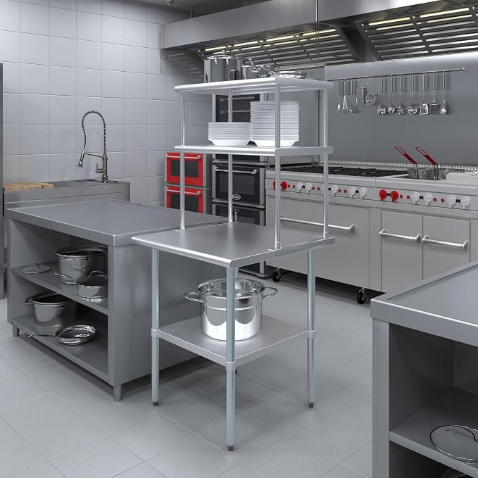 Amgood Stainless Steel Work Table Double Tier Overshelf | Metal Kitchen Prep - Image 5