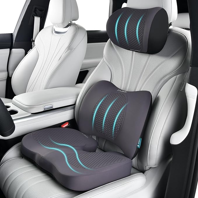 FLORICH 3 PCS Seat Cushion for Carseat Lumbar Support Pillow Car Neck Headrest by FLORICH