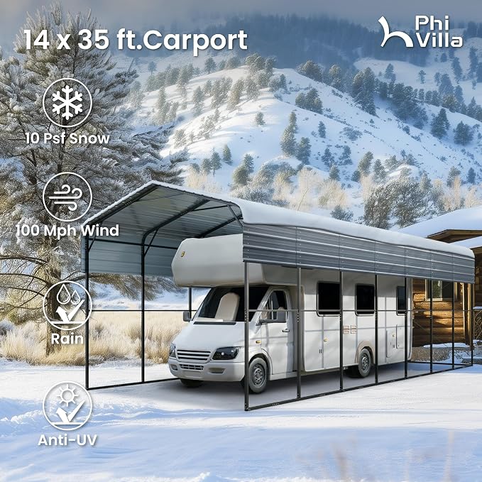 PHI VILLA 35 x 14 ft Heavy Duty Metal Carport - Image 2