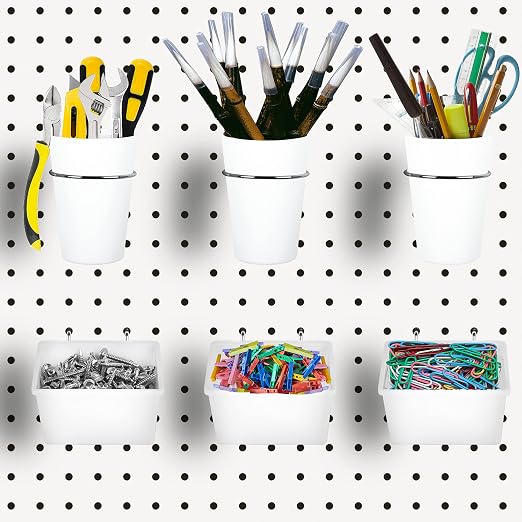 6 Sets Pegboard Bins Cups with Hooks Loops, Pegboard Hooks Assortment, Hooks by Kuhome