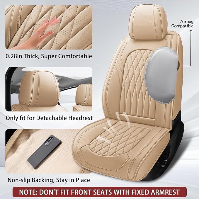 WELLDO Car Seat Covers Front Seats, Leather Seat Covers - Image 3