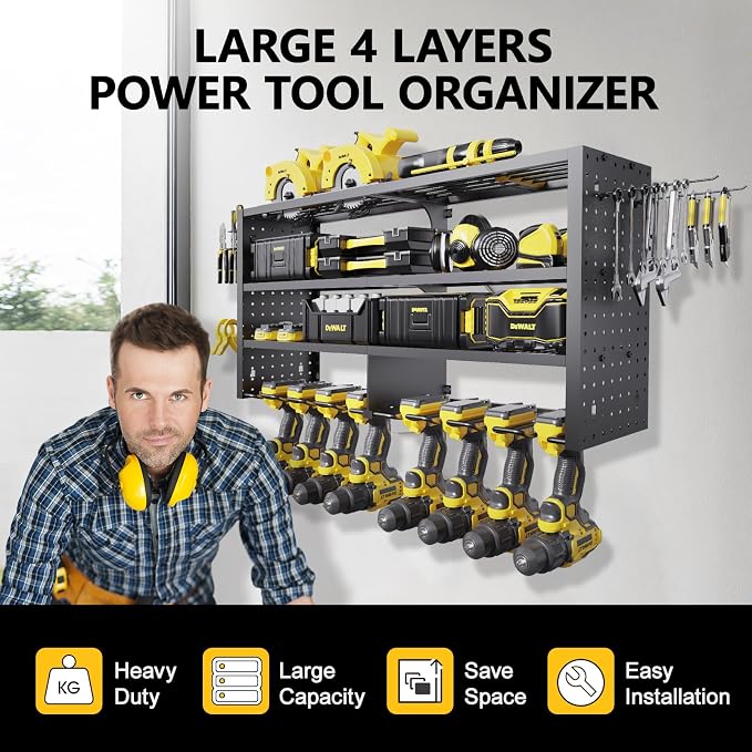 Large Power Tool Organizer Wall Mount, 4 Layer Garage Storage Cordless Tool - Image 2