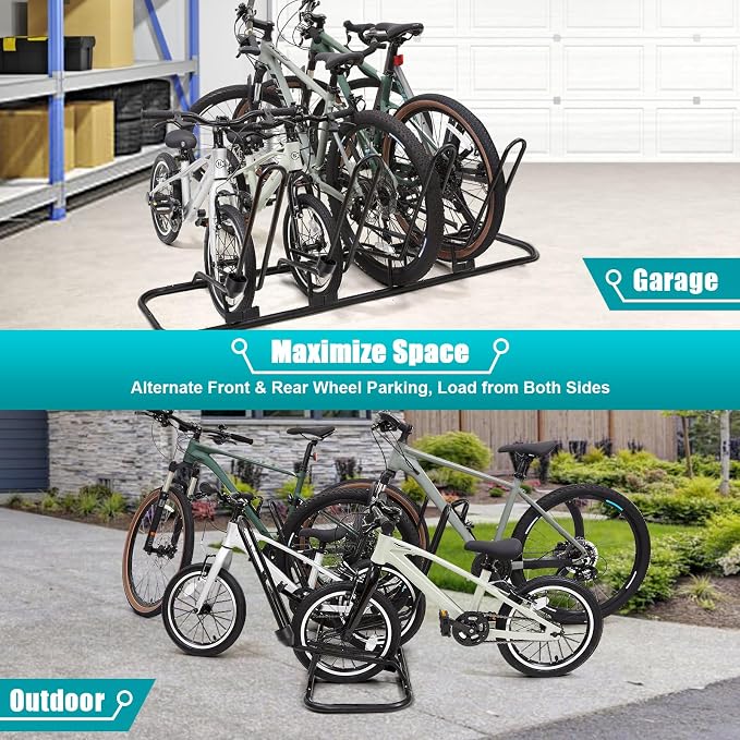 Floor Bike Rack for 4 Bikes, Bike Stand Anti-Collision Protects Disc Brake & - Image 5