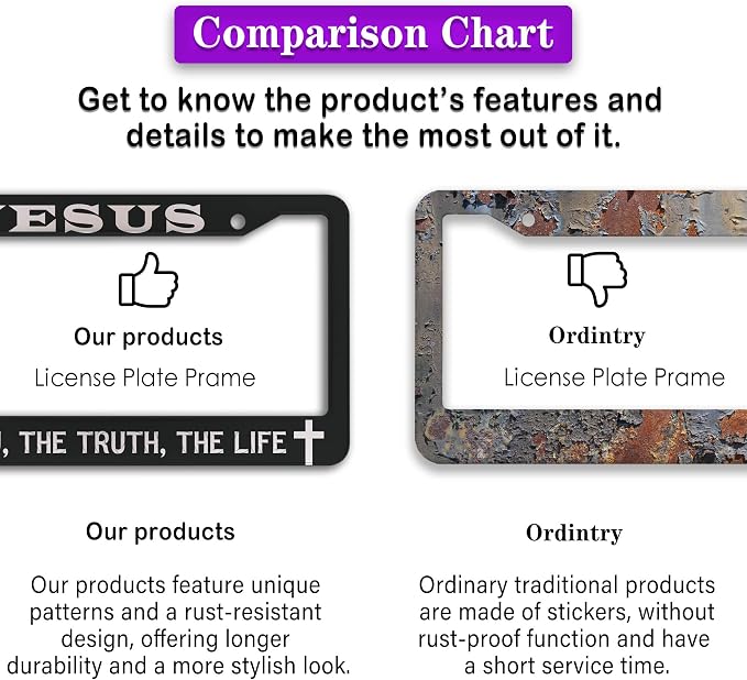 License Plate Frames Black and White Car Plate Frames Jesus The Way The Truth - Image 6
