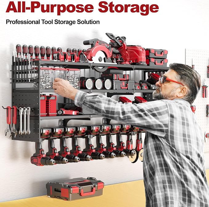 52" W Large Power Tool Organizer Wall Mount -12 Drill Holder - Image 7
