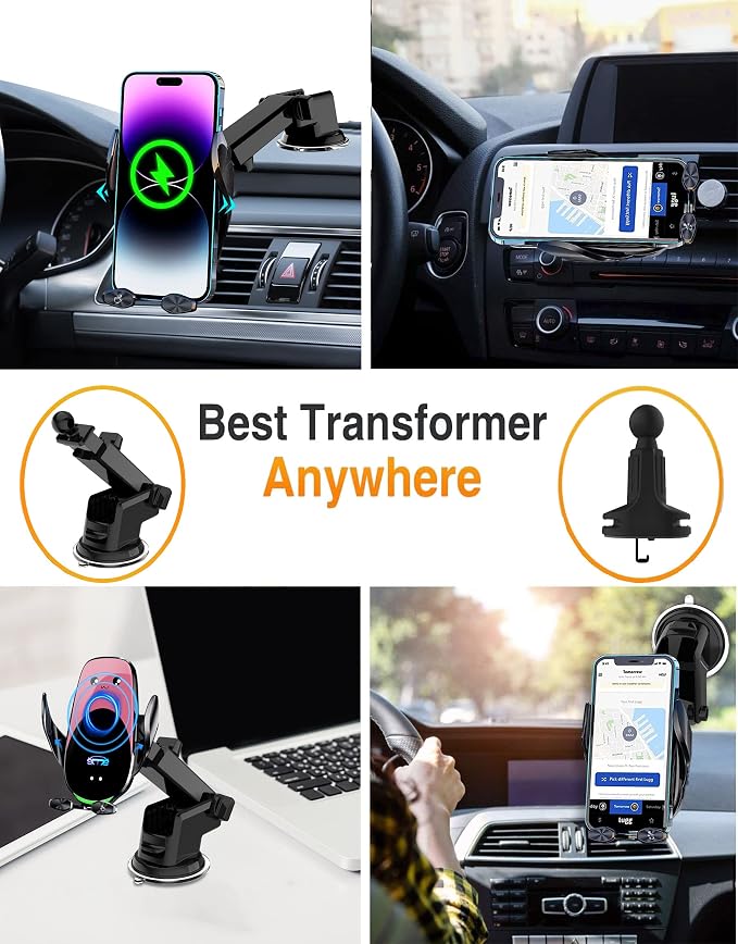 Wireless Car Charger Mount, Fast Charging Auto Clamping 15W Intelligent Dual - Image 7