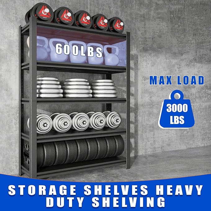 63"H Garage Shelving Heavy Duty Rack, 3000 LBS Extra Large Capacity 5 Tier - Image 7
