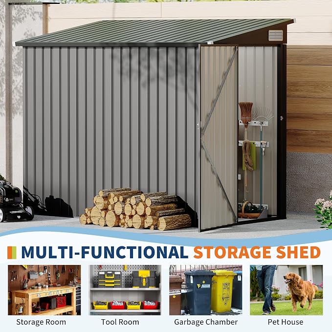 4x8 FT Metal Outdoor Lean to Storage Shed, Lean to Garden Shed Utility Tool Shed - Image 3