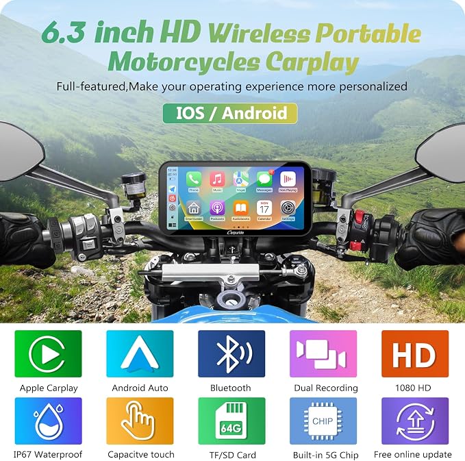 Carpuride W603D Motorcycle GPS Carplay Screen, Wireless CarPlay & Android Auto - Image 2