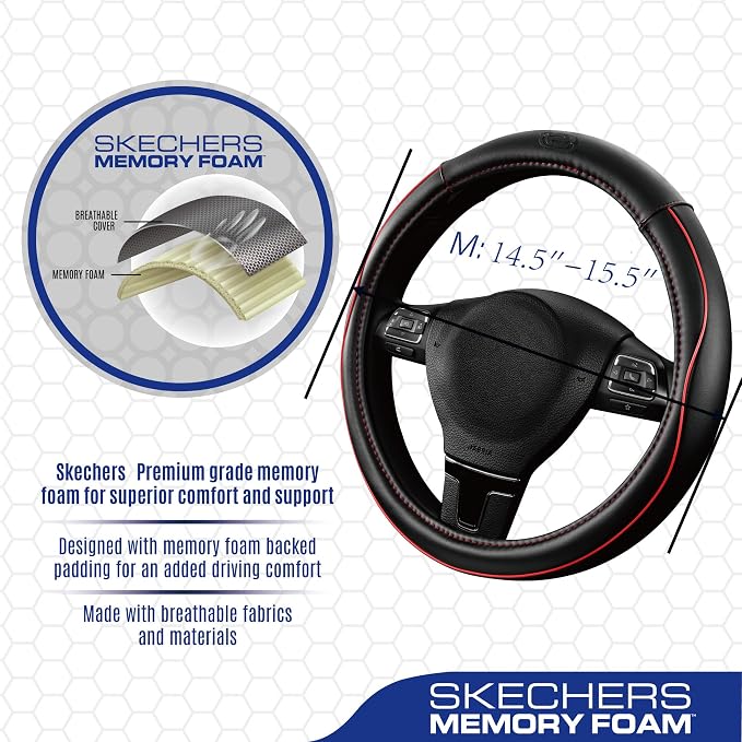 Skechers Memory Foam Steering Wheel Cover, Piping Microfiber Leather Steering - Image 3