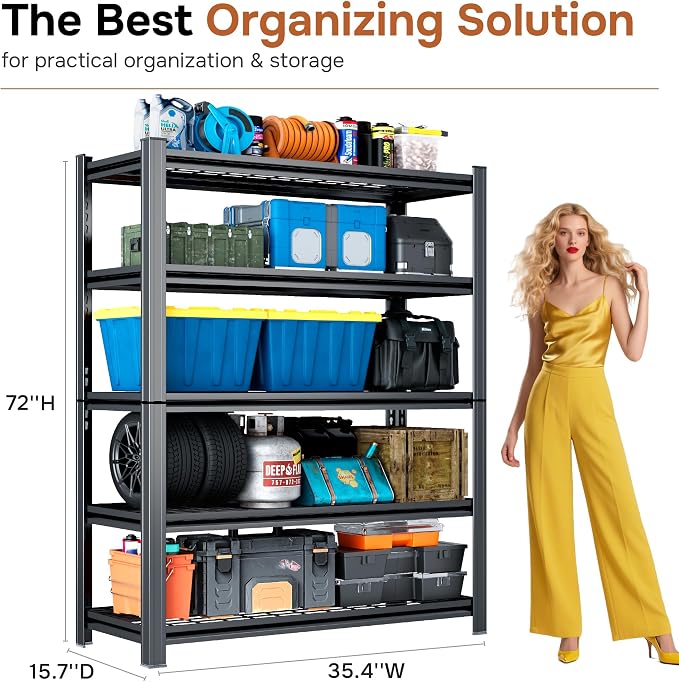 3000LBS Wire Shelving Unit, 5 Tier Adjustable Metal Storage Shelves - Image 2