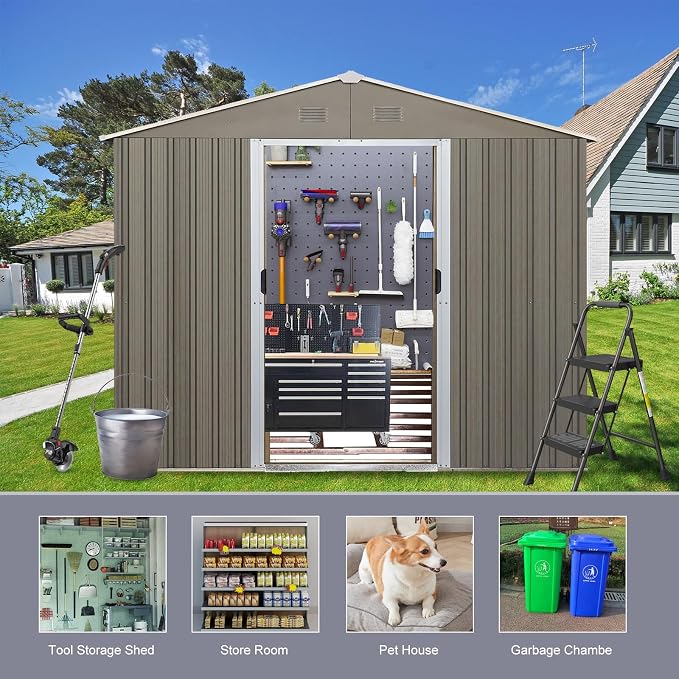8x10 FT Outdoor Storage Shed, Metal Garden Shed - Image 7