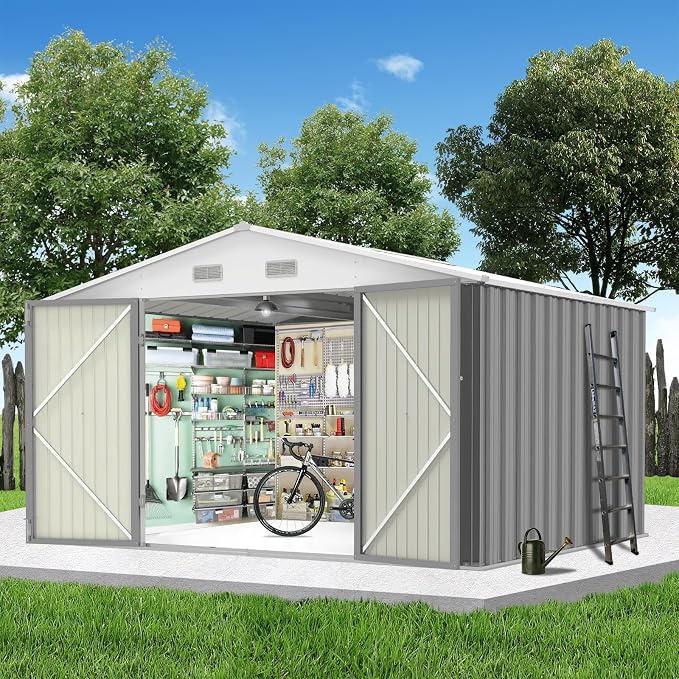 10X12FT Outdoor Metal Storage Shed, Lockable Weatherproof Garden Shed - Image 5