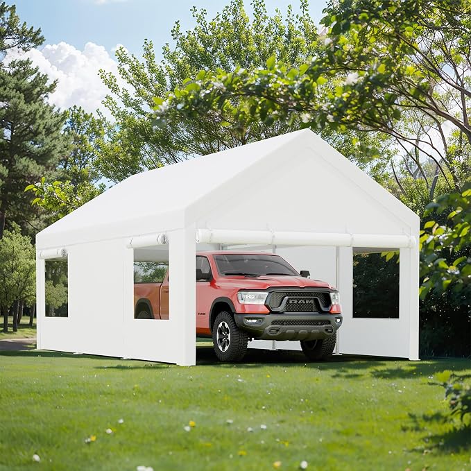 JY QAQA Carport, 12x20 FT Heavy Duty Carport Reinforced Steel Poles - Image 6
