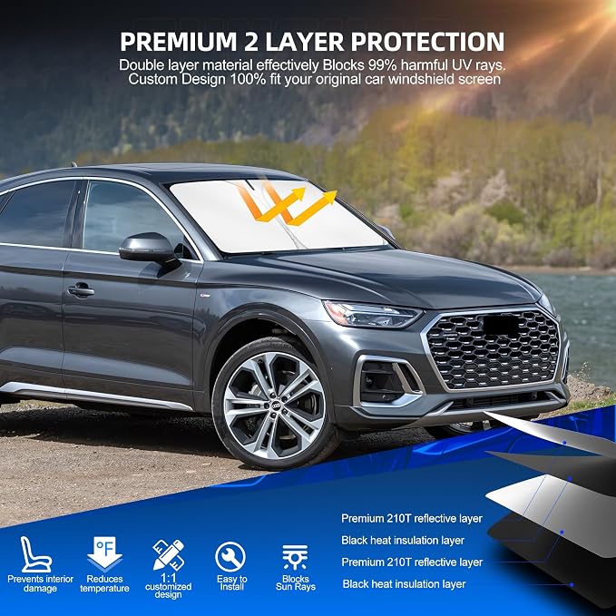 Windshield Sun Shade for Audi Q5 2018-2025 2026 Foldable Sunshade Custom Fit - Image 3