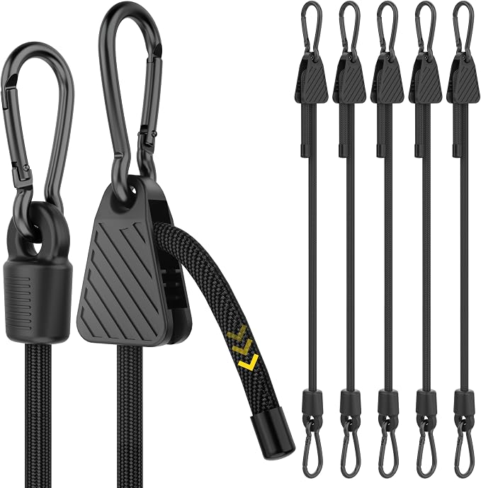 Adjustable Bungee Cords with Hooks, 6 Pack Heavy Duty Outdoor Carabiner Bungee by Rugtol