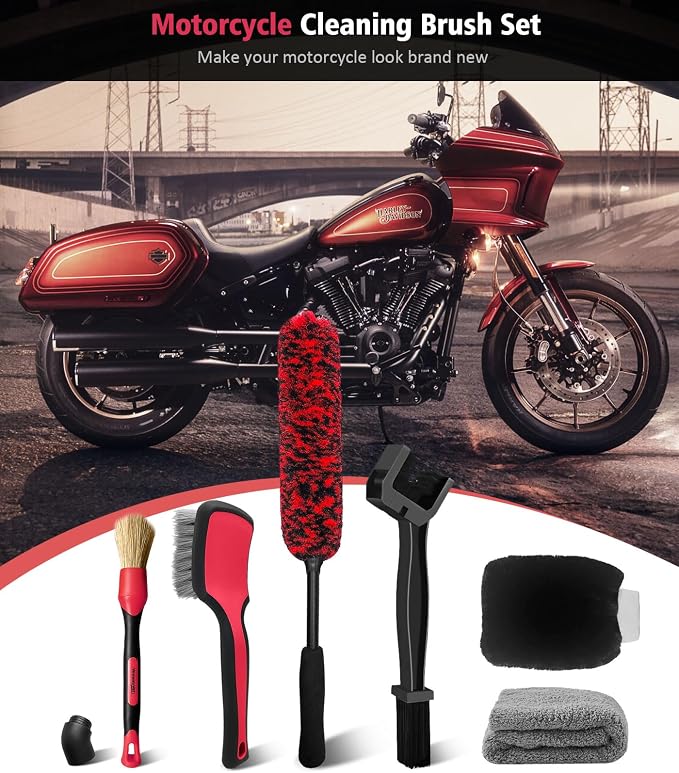 6PCS Motorcycle Cleaning Kit, Wool Wheel Brush, Tire and Chain Brush, Detailing - Image 3