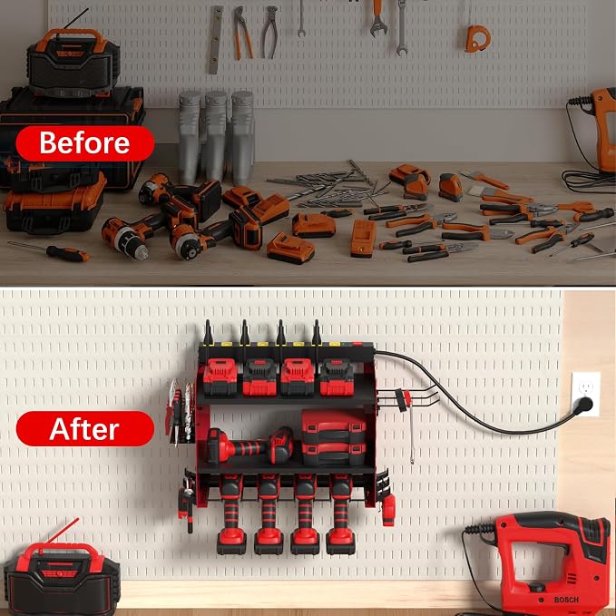 Power Tool Organizer Wall Mount wtih Charging Station, 4 Drill Holder Wall Mount - Image 9