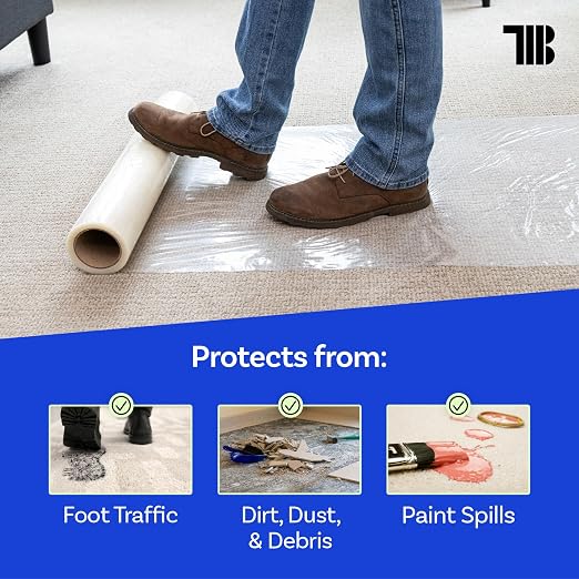 TapeManBlue Carpet Protection Film 36" x 200' roll. Made in The USA. Easy Unwind - Image 4